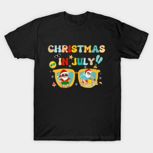 Christmas In July Santa Sunglasses Summer Beach Funny Xmas T-Shirt